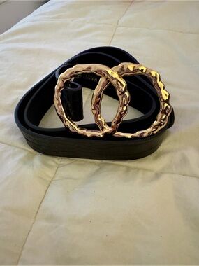 Gold Buckle Black Women's Faux Leather Belt